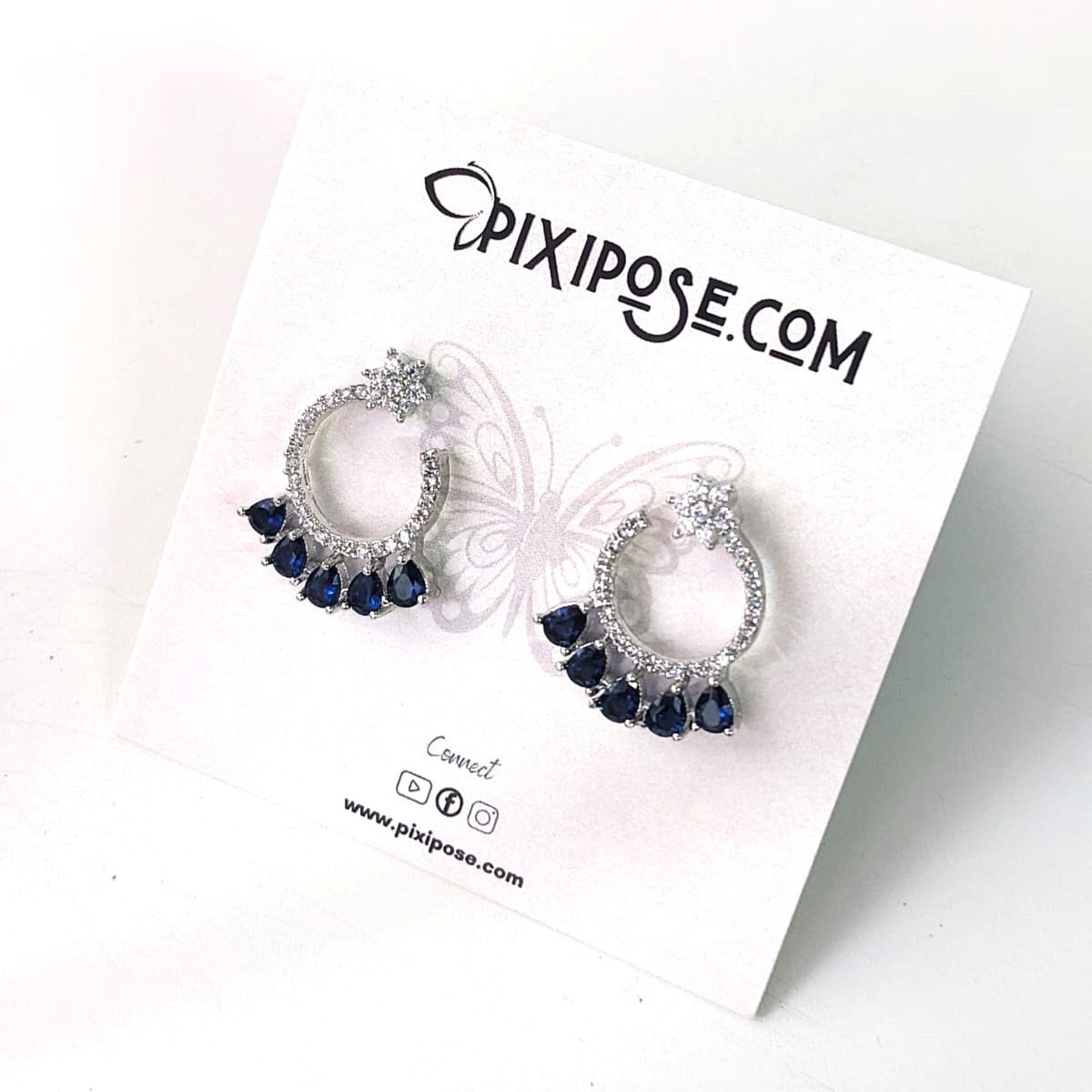 AD Flower Round Jhumka Blue