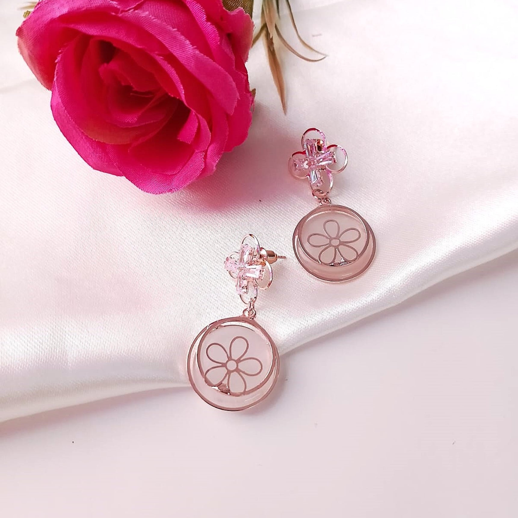 Monalisa Rosegold Flower Circle Earrings