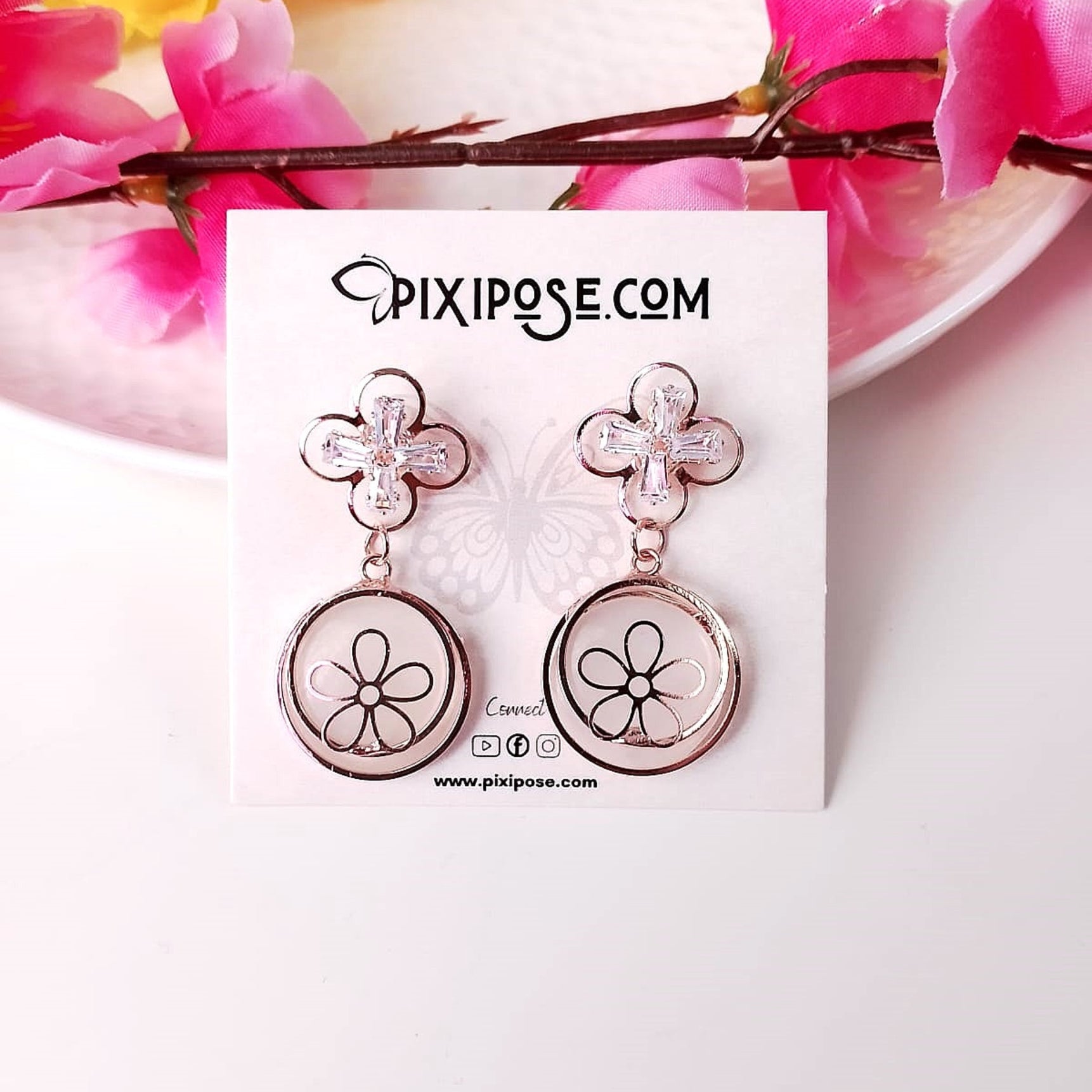 Monalisa Rosegold Flower Circle Earrings