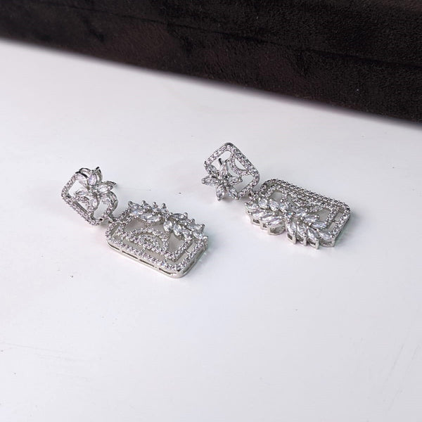 Radiant Rectangle White AD Floral Earrings