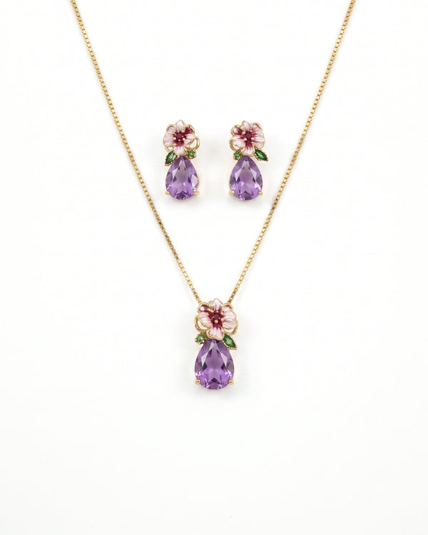 Royal Purple Floral Crystal Jewelry Set