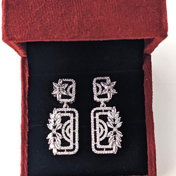 Radiant Rectangle White AD Floral Earrings