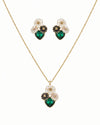 Green Rose Floral Jewelry Set for Women