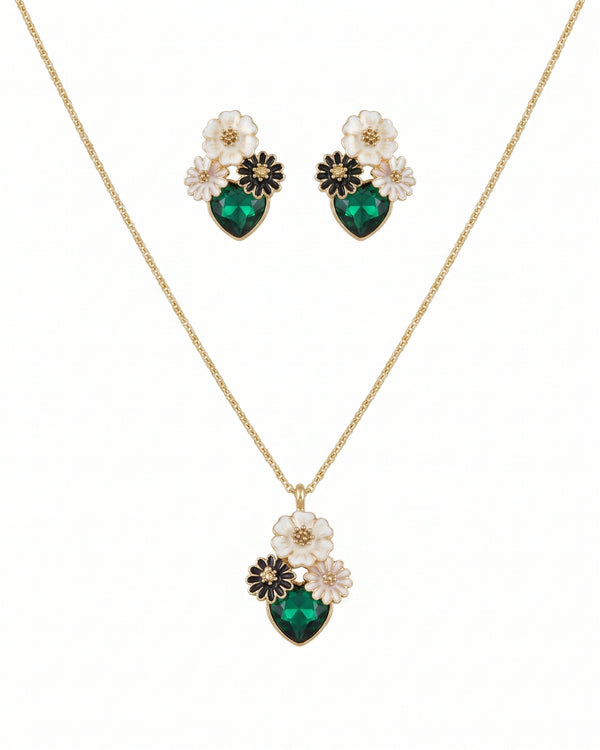 Green Rose Floral Jewelry Set for Women