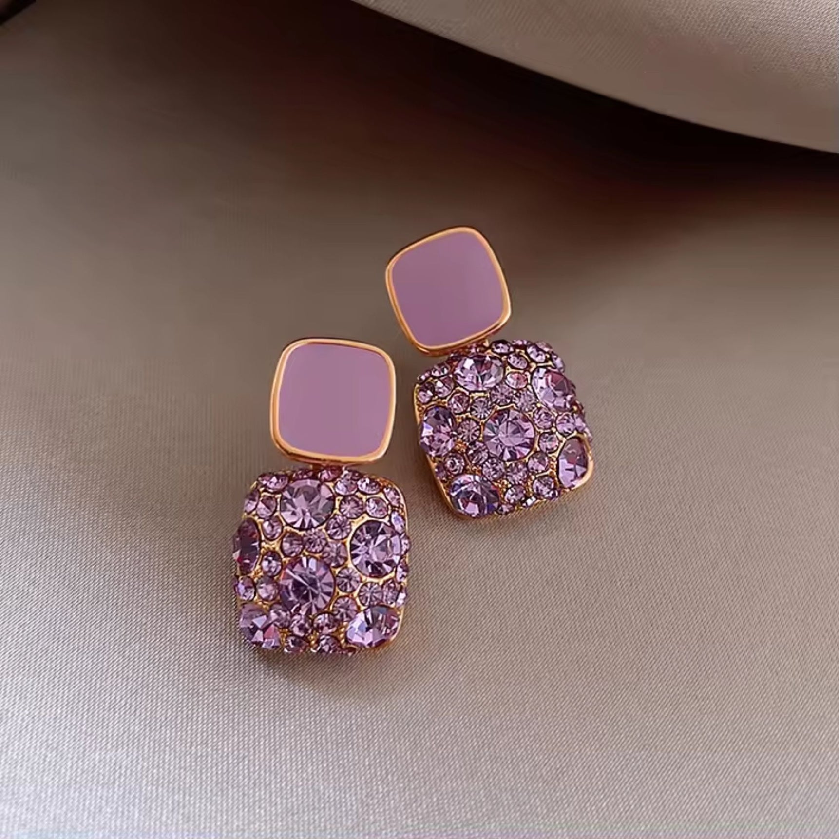 Royal Purple Rhinestone Earrings