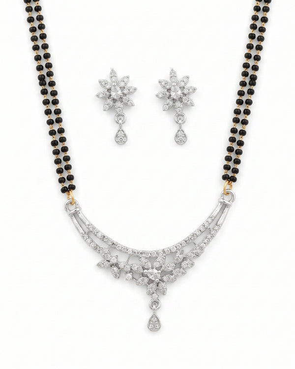 Floral Diamond Mangalsutra Set with Earrings – Elegant Symbol of Love