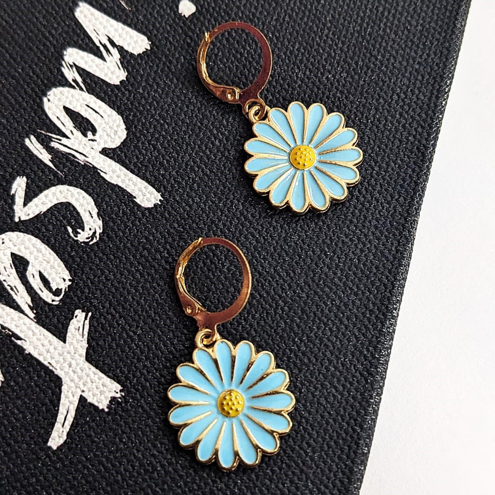 Blue Sunflower Hoops Earrings