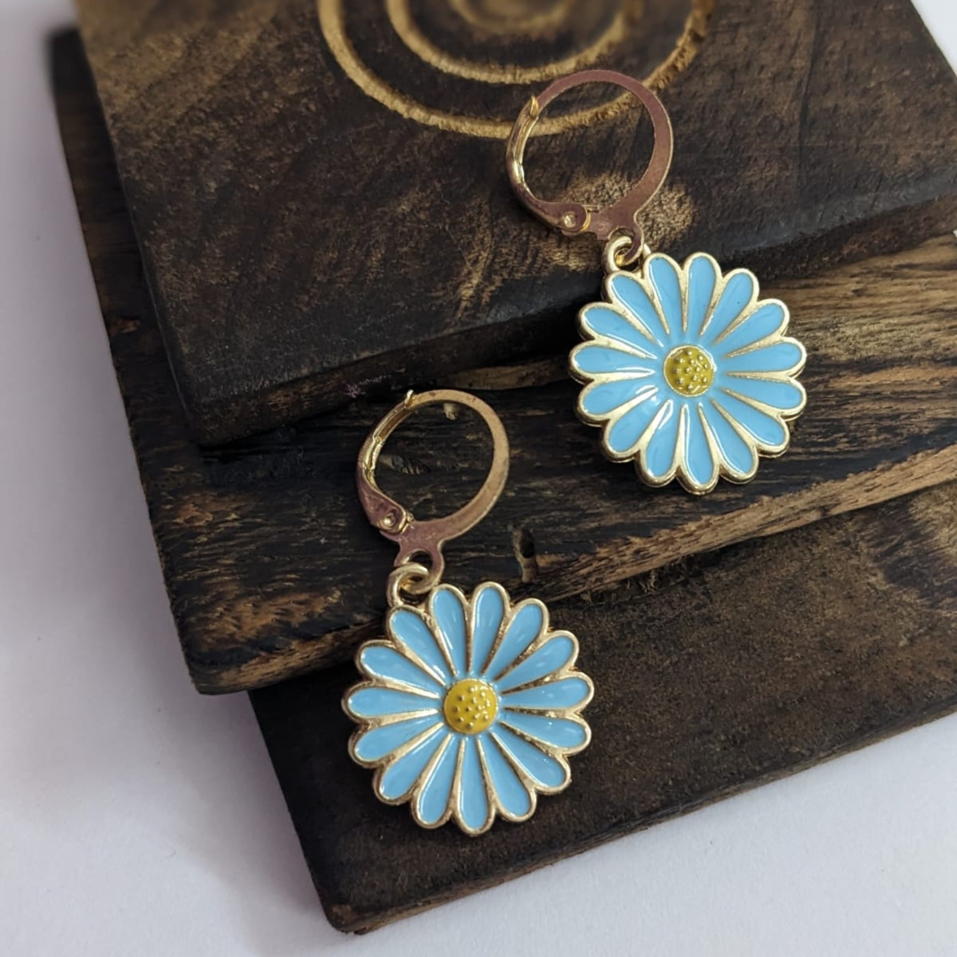 Blue Sunflower Hoops Earrings