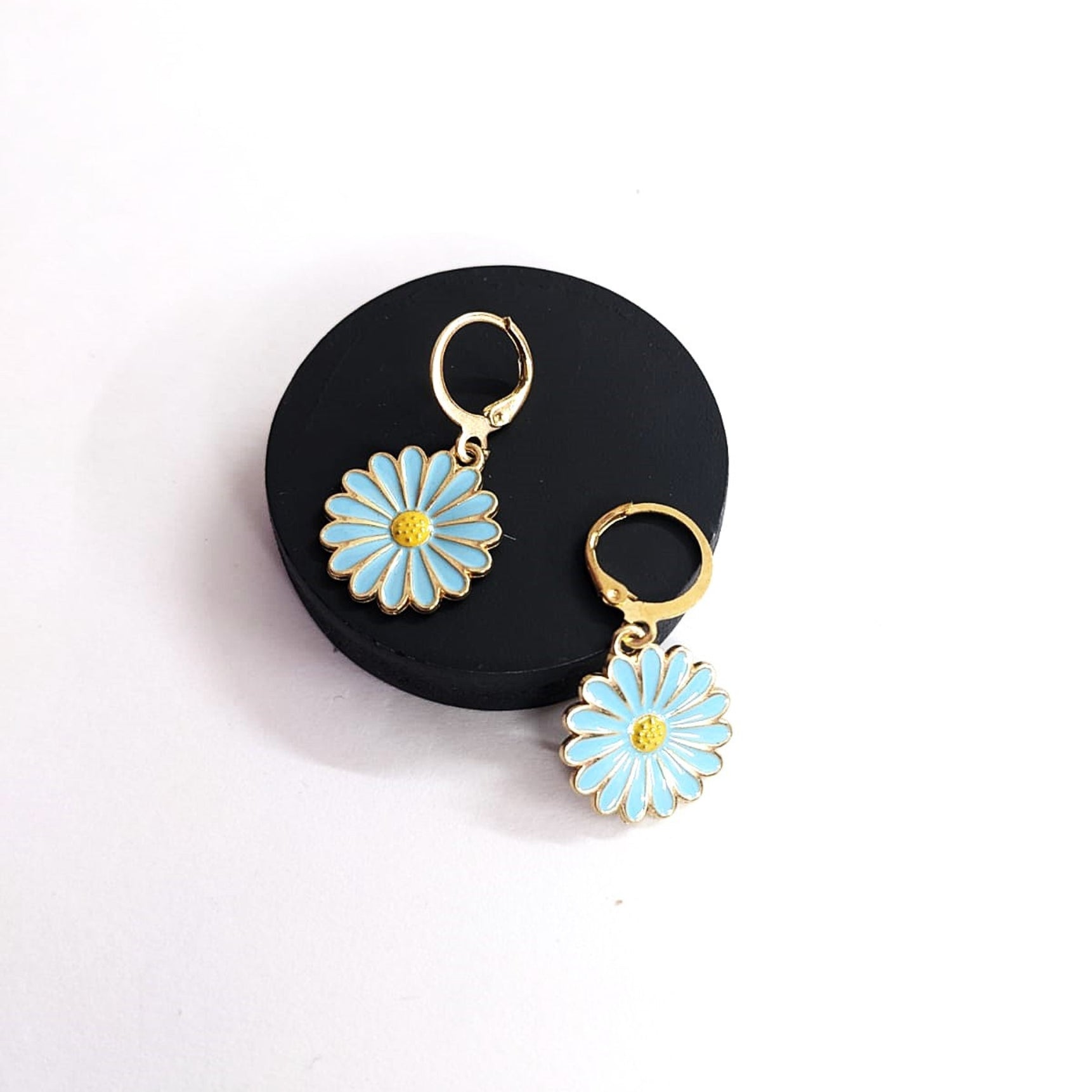 Blue Sunflower Hoops Earrings