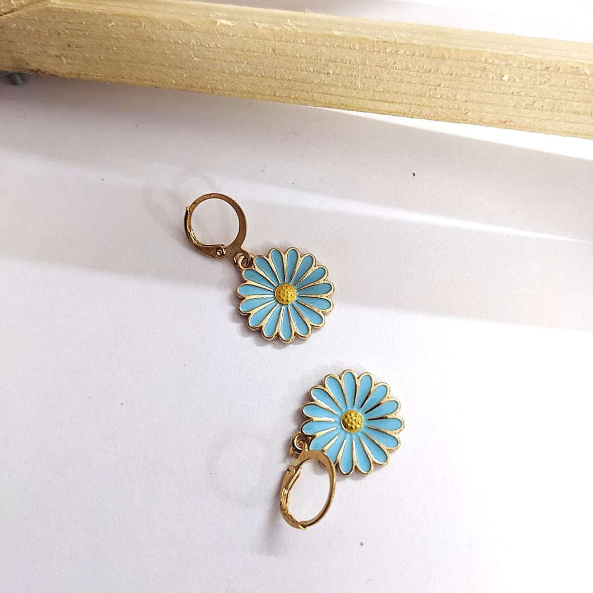 Blue Sunflower Hoops Earrings