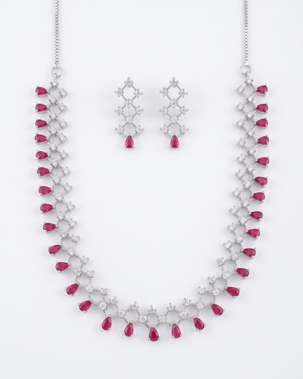 Radiant Zig Zag AD Red Necklace Set