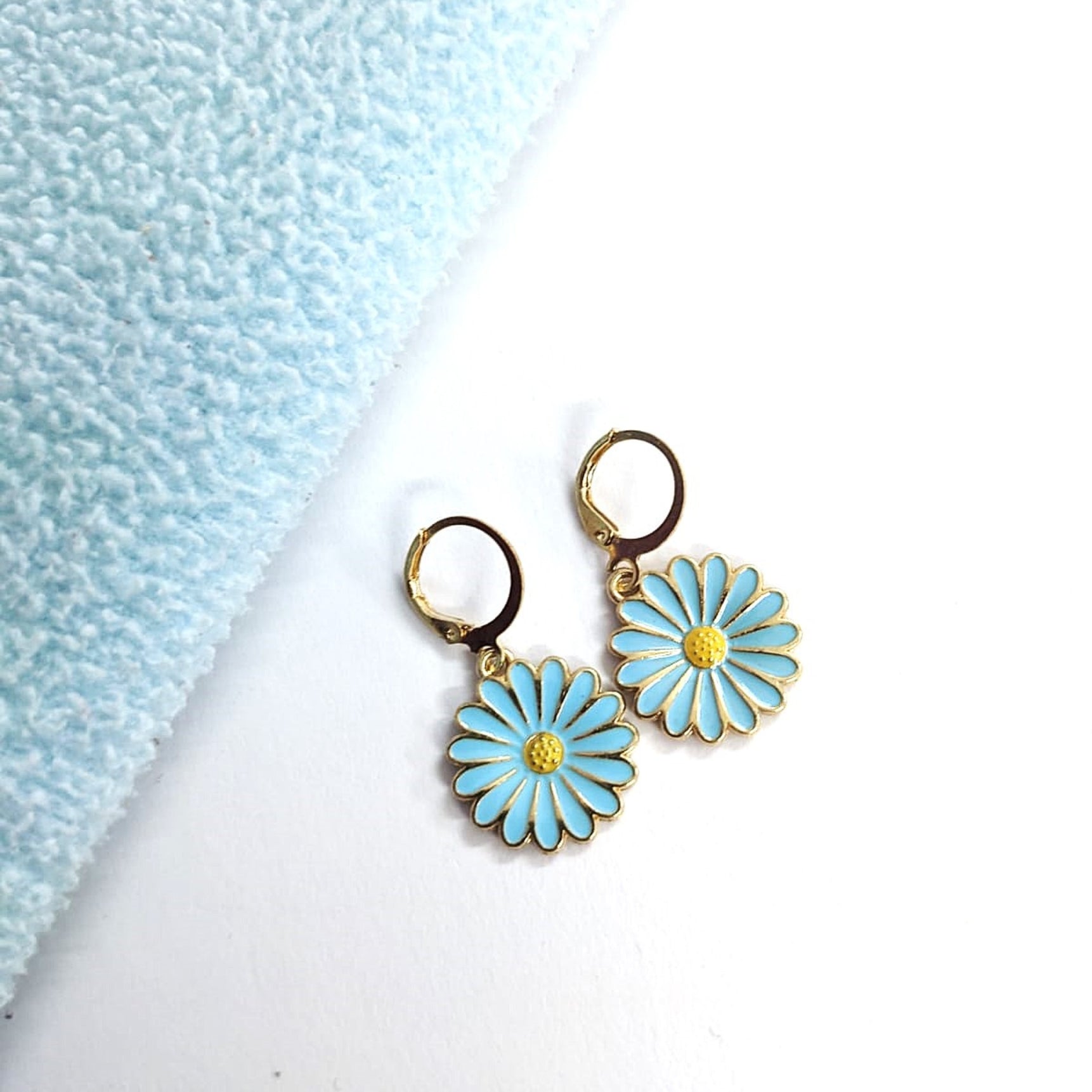 Blue Sunflower Hoops Earrings