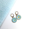 Blue Sunflower Hoops Earrings