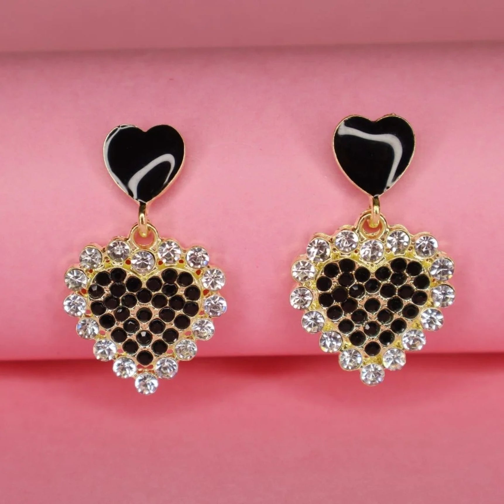 Midnight Black Crystal Heart Earrings