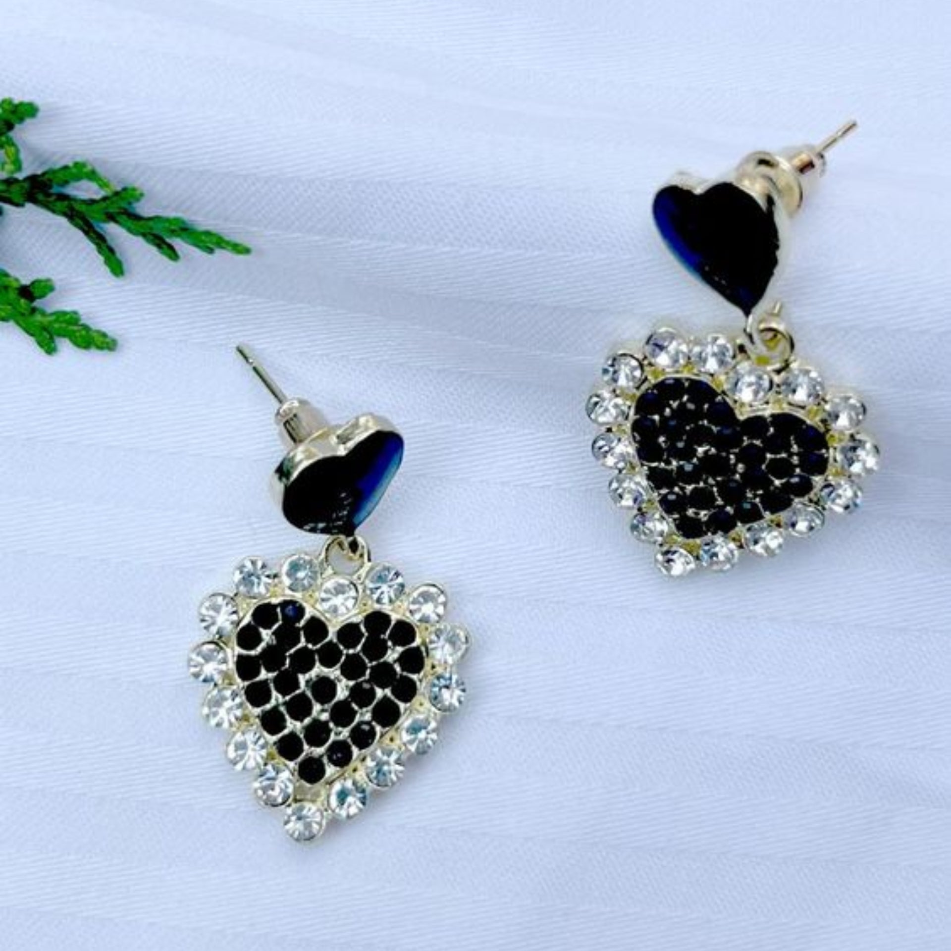 Midnight Black Crystal Heart Earrings