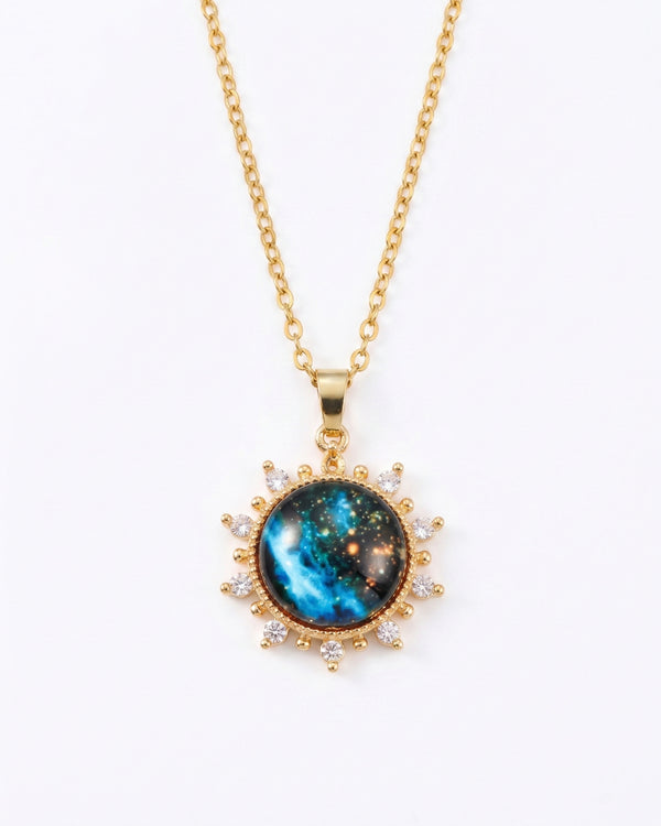 Blue Galaxy Pendant Gold Chain Necklace