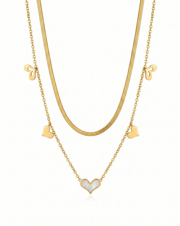 White Heart Double Layer Chain Necklace