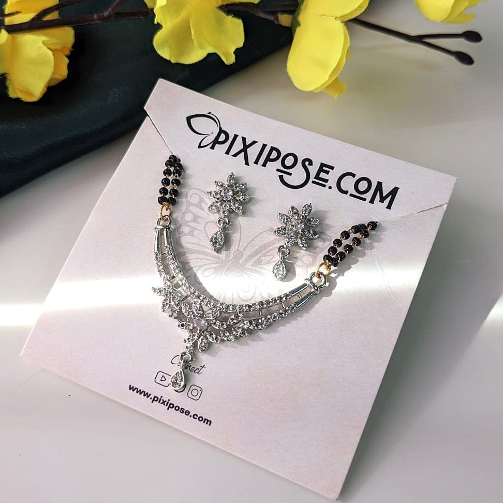 Floral Diamond Mangalsutra Set with Earrings – Elegant Symbol of Love