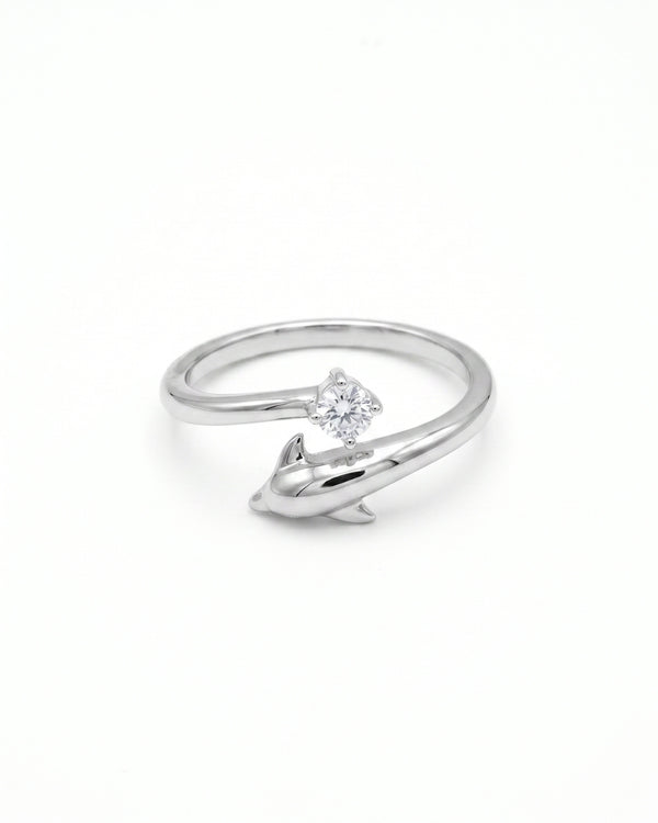Silver Dolphin Ring with Crystal Accent