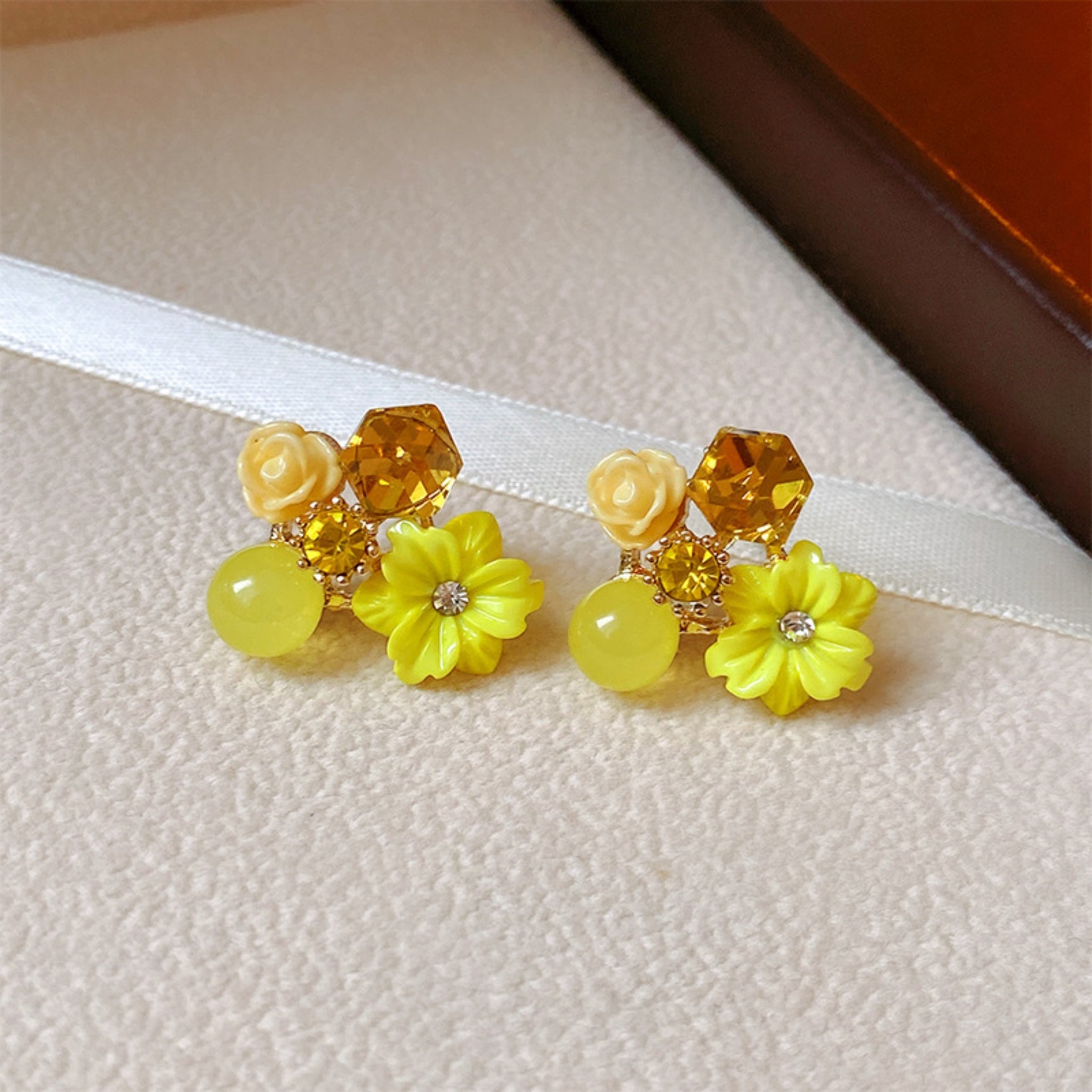 Flower Bouquet Charm Yellow Earrings