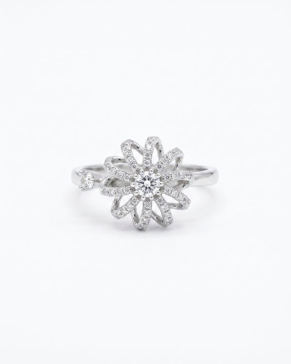 Silver Sparkling Crystal Whirl Spin Ring
