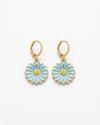 Blue Sunflower Hoops Earrings