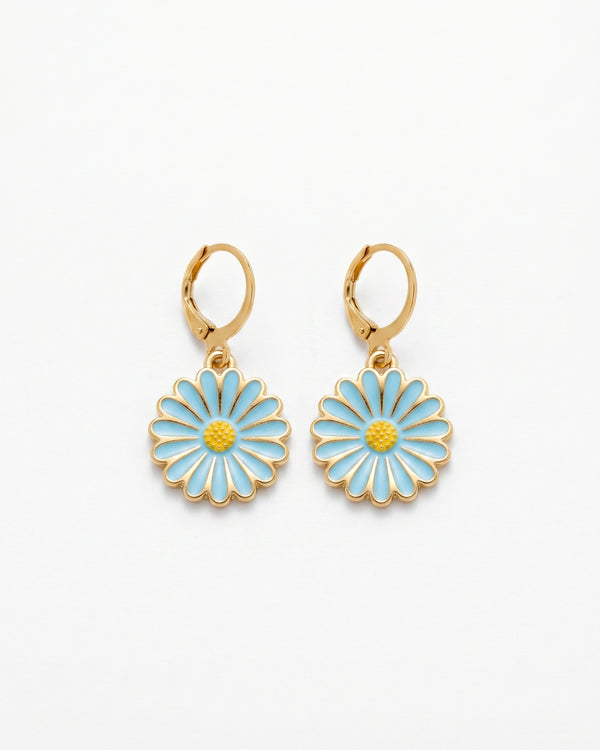 Blue Sunflower Hoops Earrings