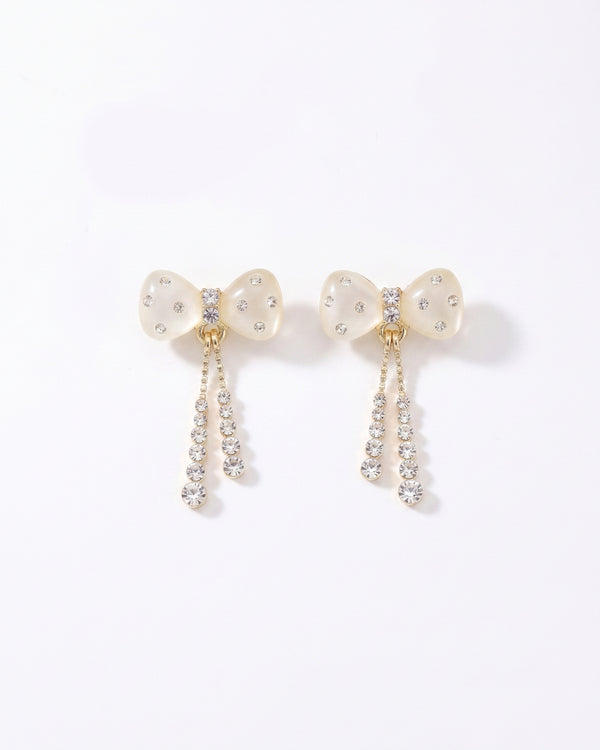 Elegant White Bow Drop Earrings