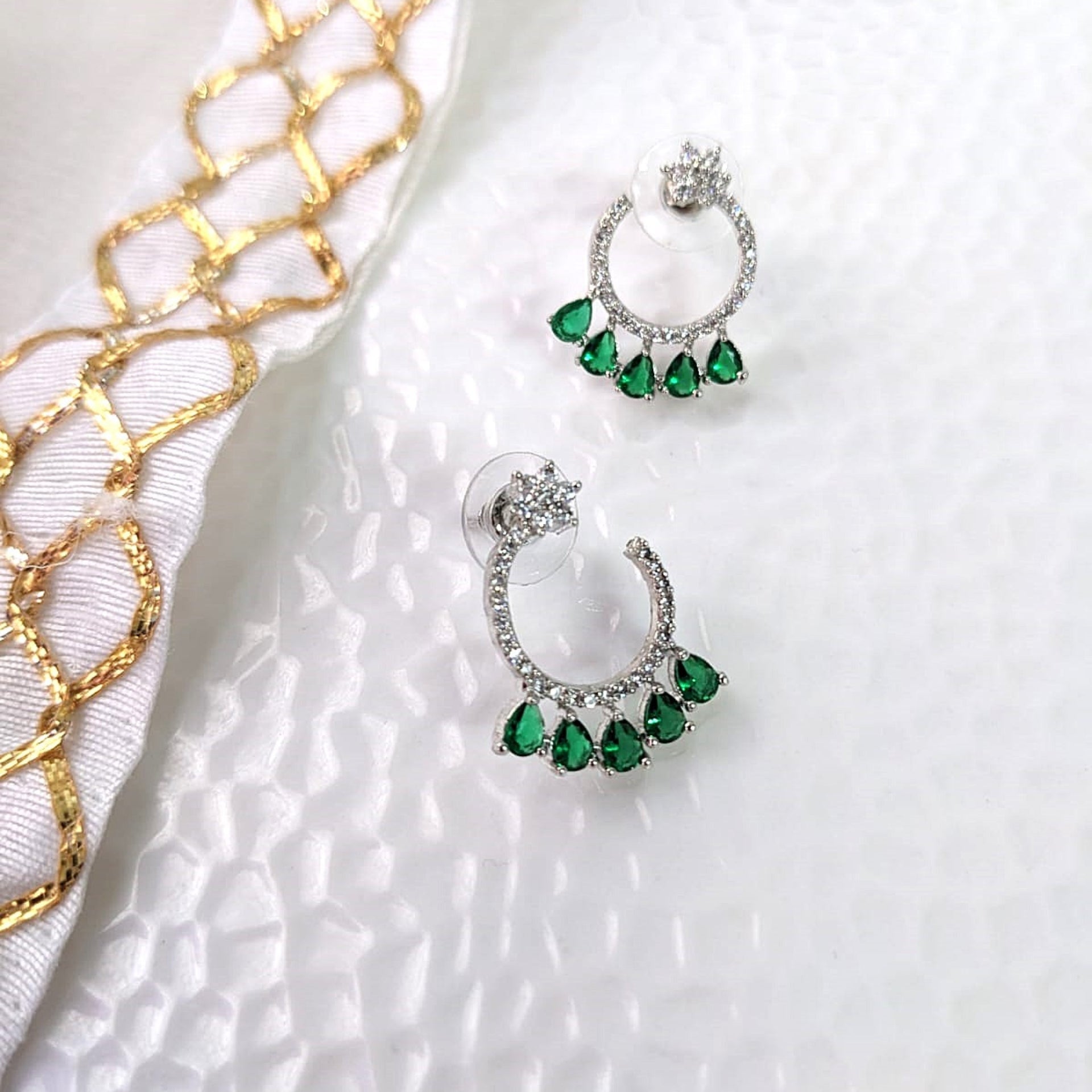 AD Flower Round Jhumka Green