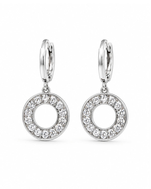 Diamond Radiance Circle Hoop Earrings – Elegant Silver Crystal Hoops for Women
