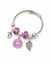 Lilac Bloom Flower Charm Bracelet – Silver Cable Bangle with Beads & Pendants