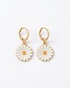 Radiant White Sunflower Hoop Earrings – Enamel Floral Danglers for Women & Girls