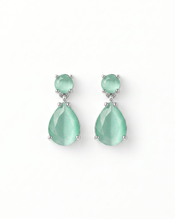 Mint Green AD Water Droplet Earrings