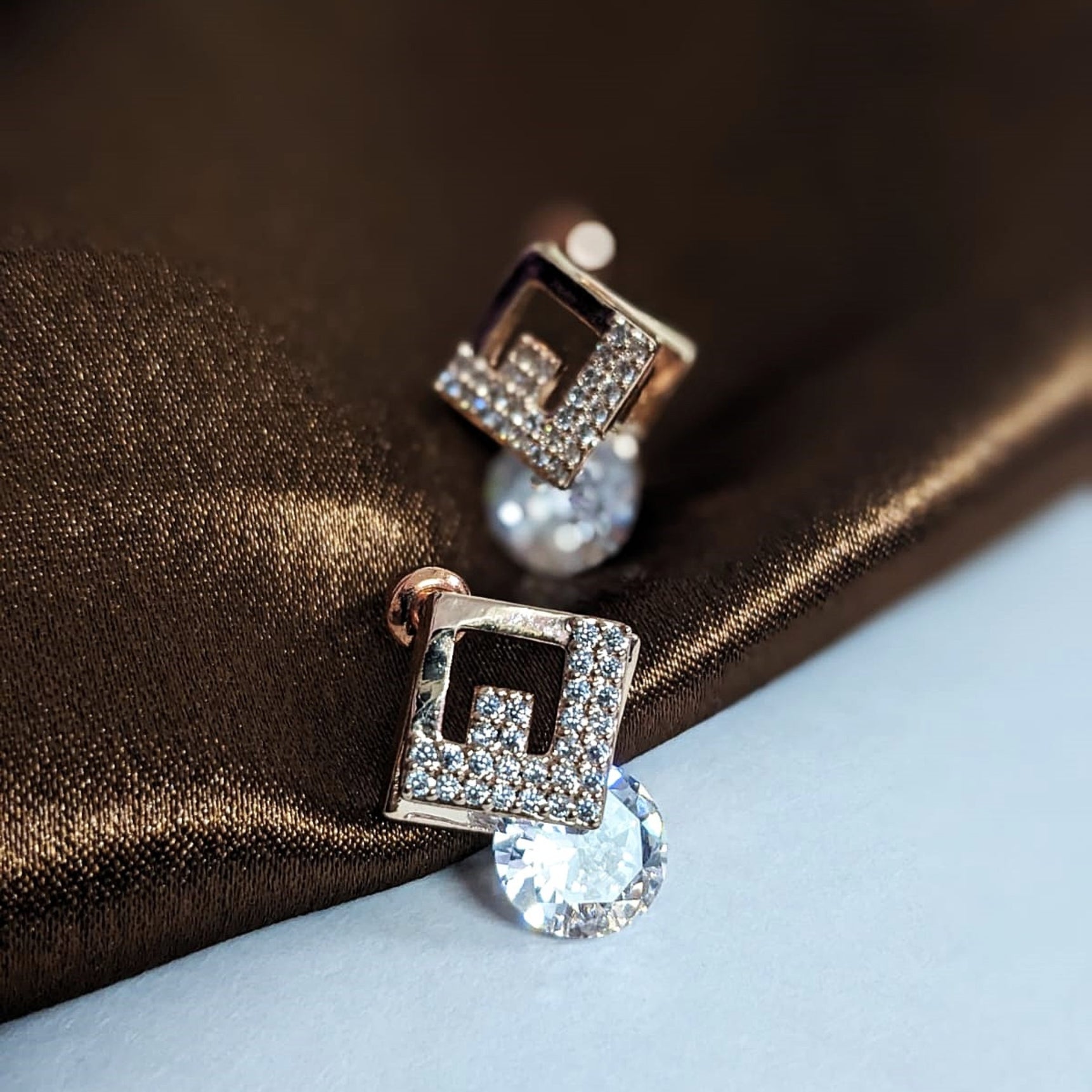 Rose Gold Crystal Diamond Studs