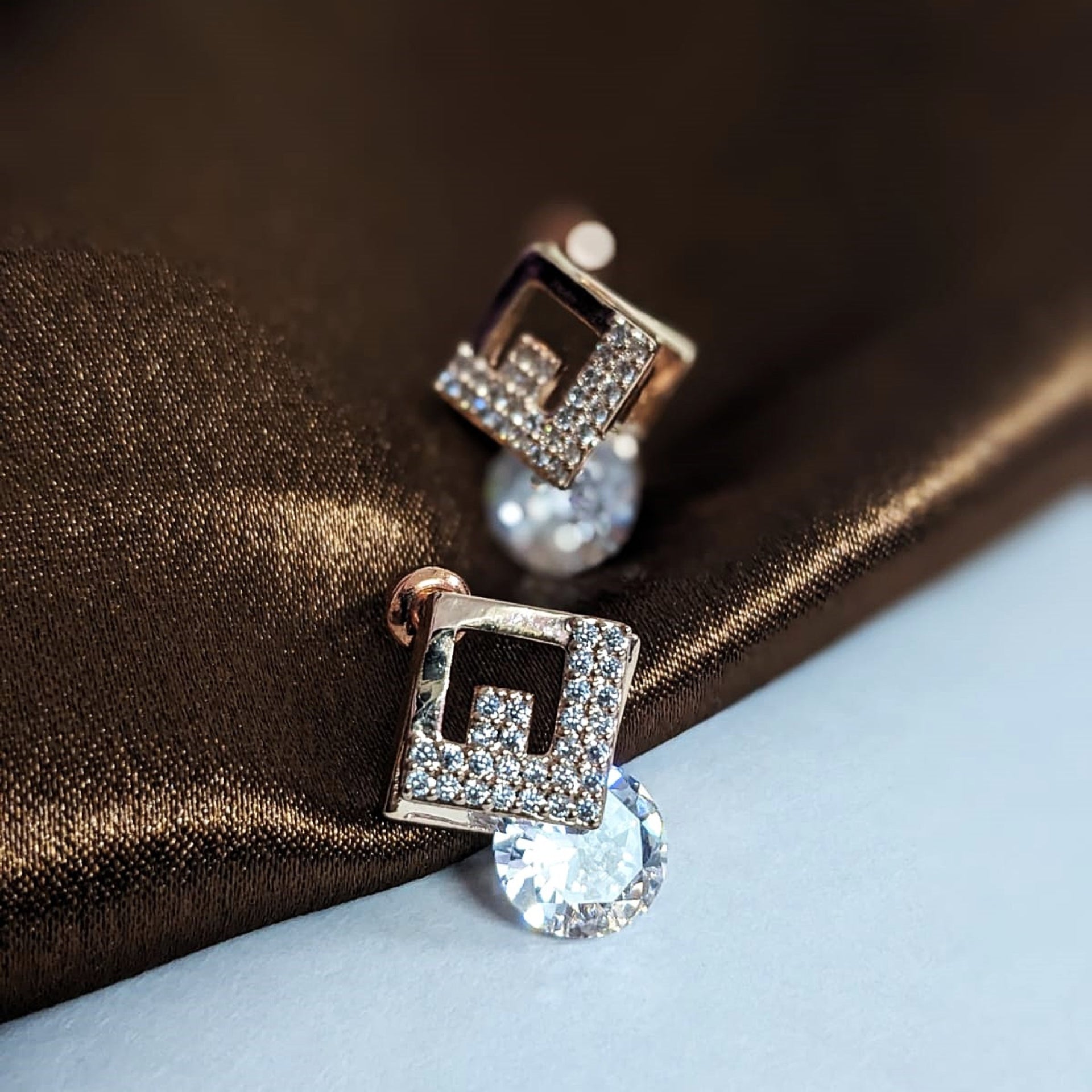 Rose Gold Crystal Diamond Studs