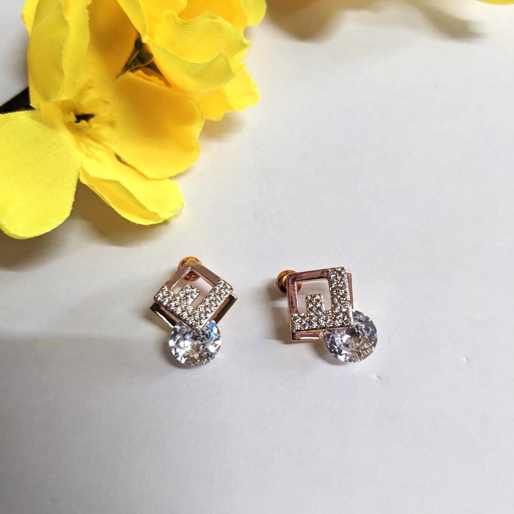Rose Gold Crystal Diamond Studs