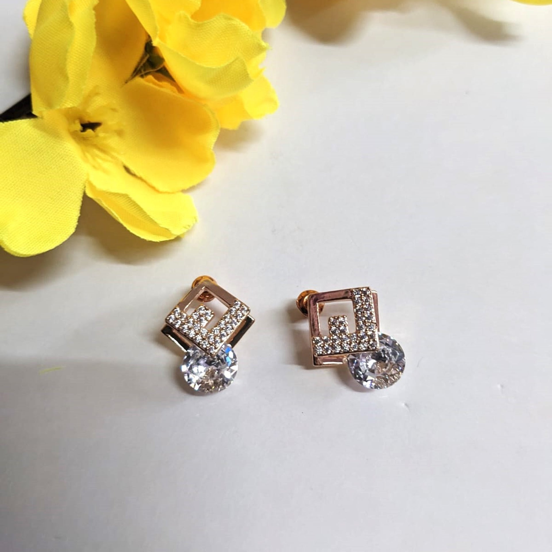 Rose Gold Crystal Diamond Studs