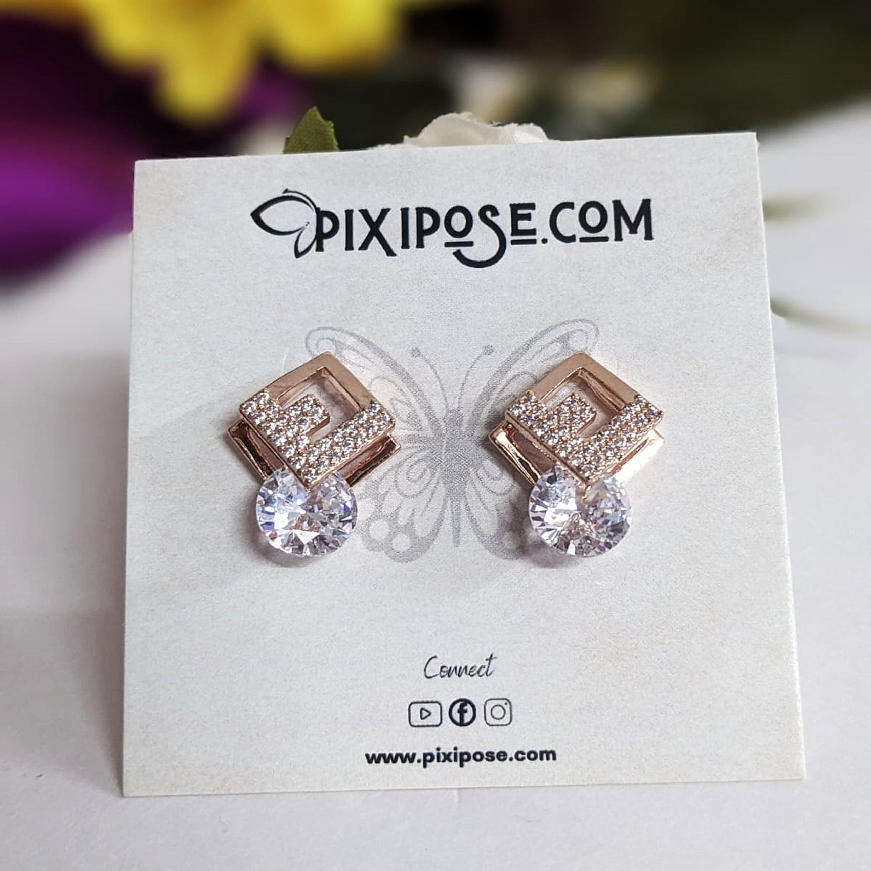 Rose Gold Crystal Diamond Studs
