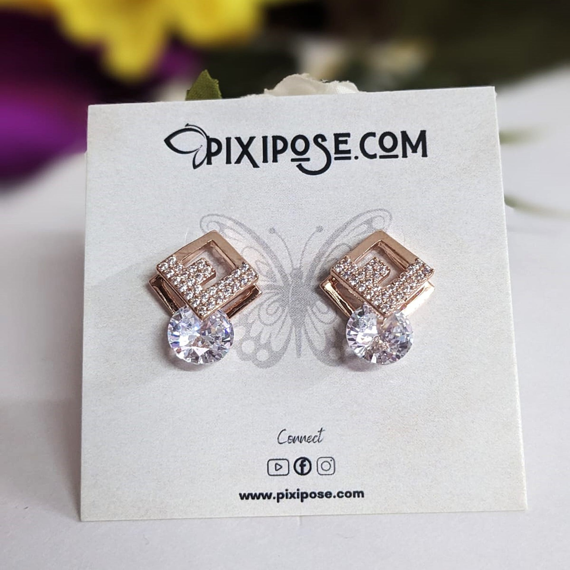 Rose Gold Crystal Diamond Studs