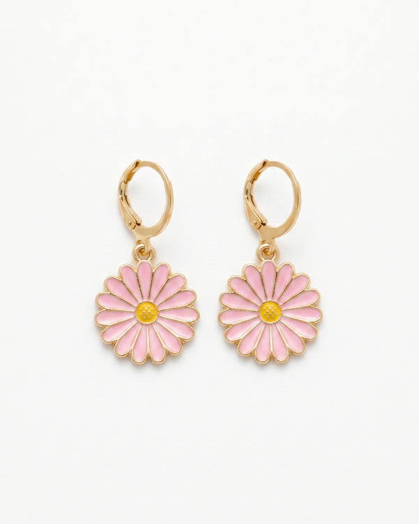 Pink Sunflower Hoops Earrings