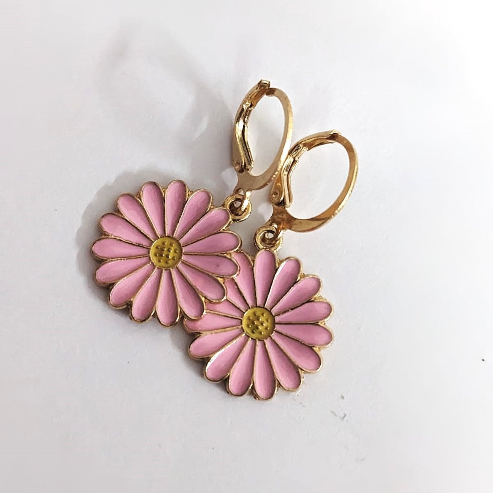 Pink Sunflower Hoops Earrings