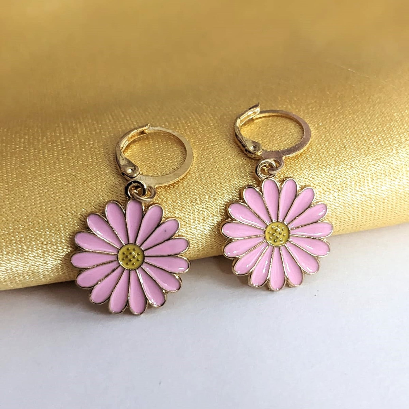 Pink Sunflower Hoops Earrings