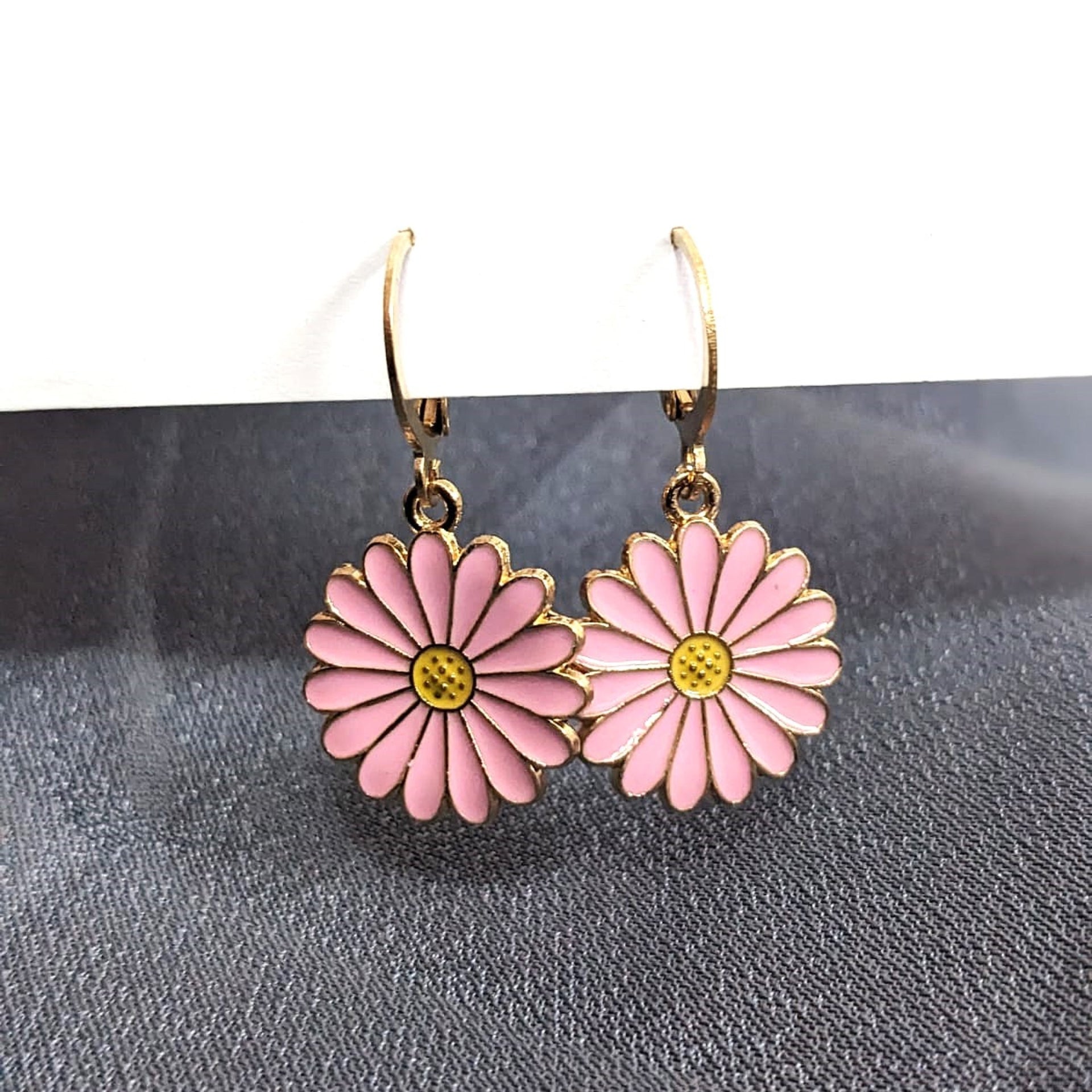 Pink Sunflower Hoops Earrings