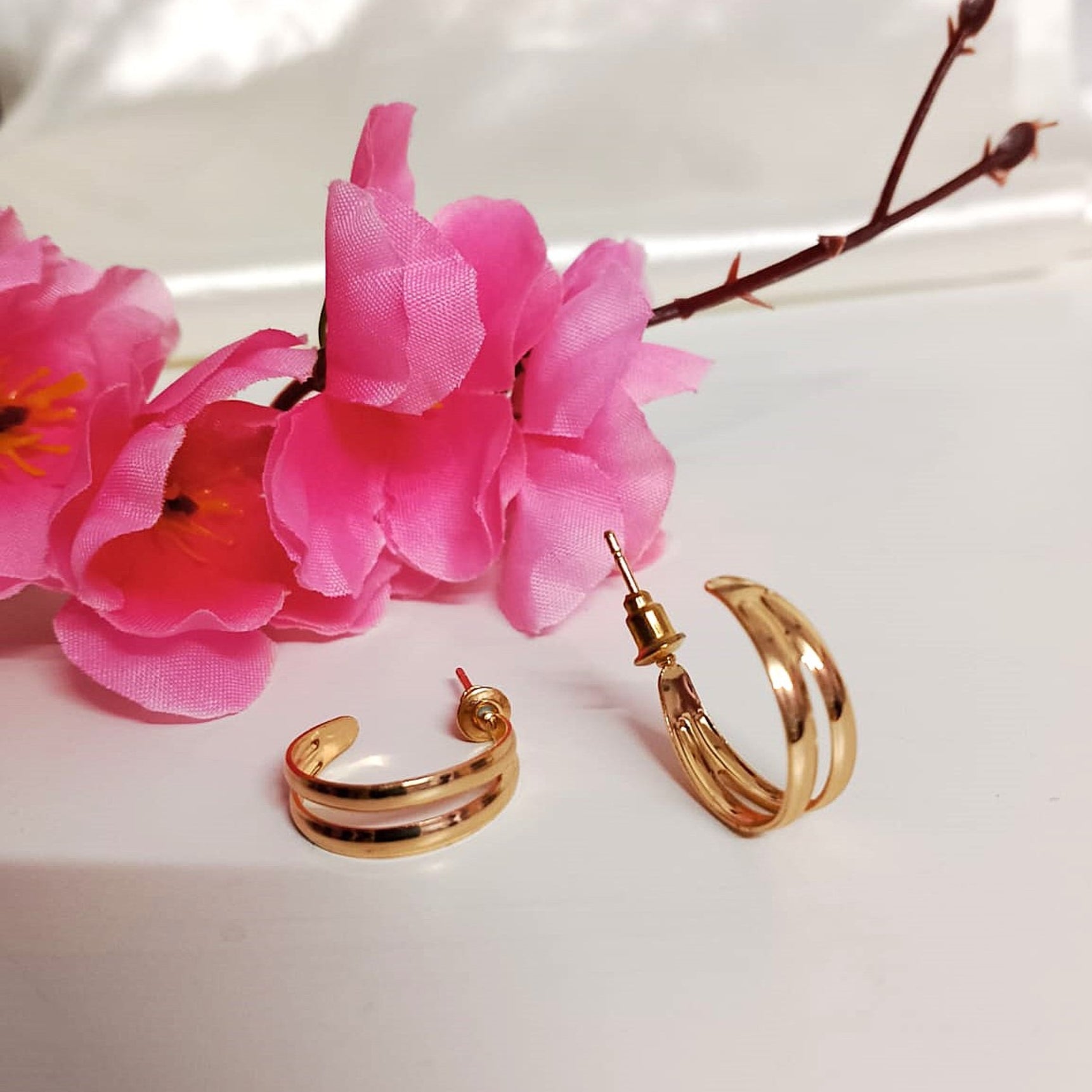 Twin Radiance Golden Hoops