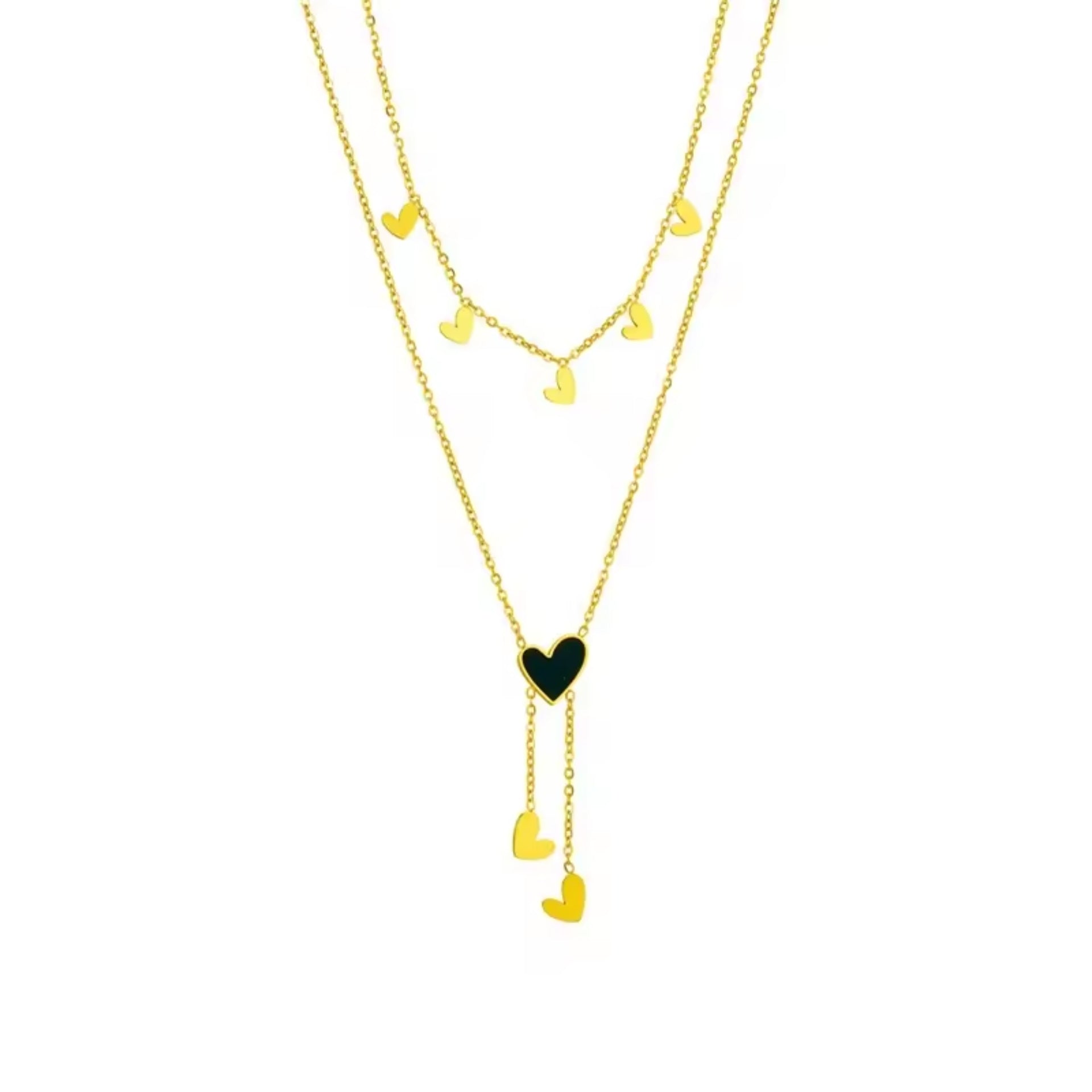Stylish Double Layer Black Heart Chain Necklace