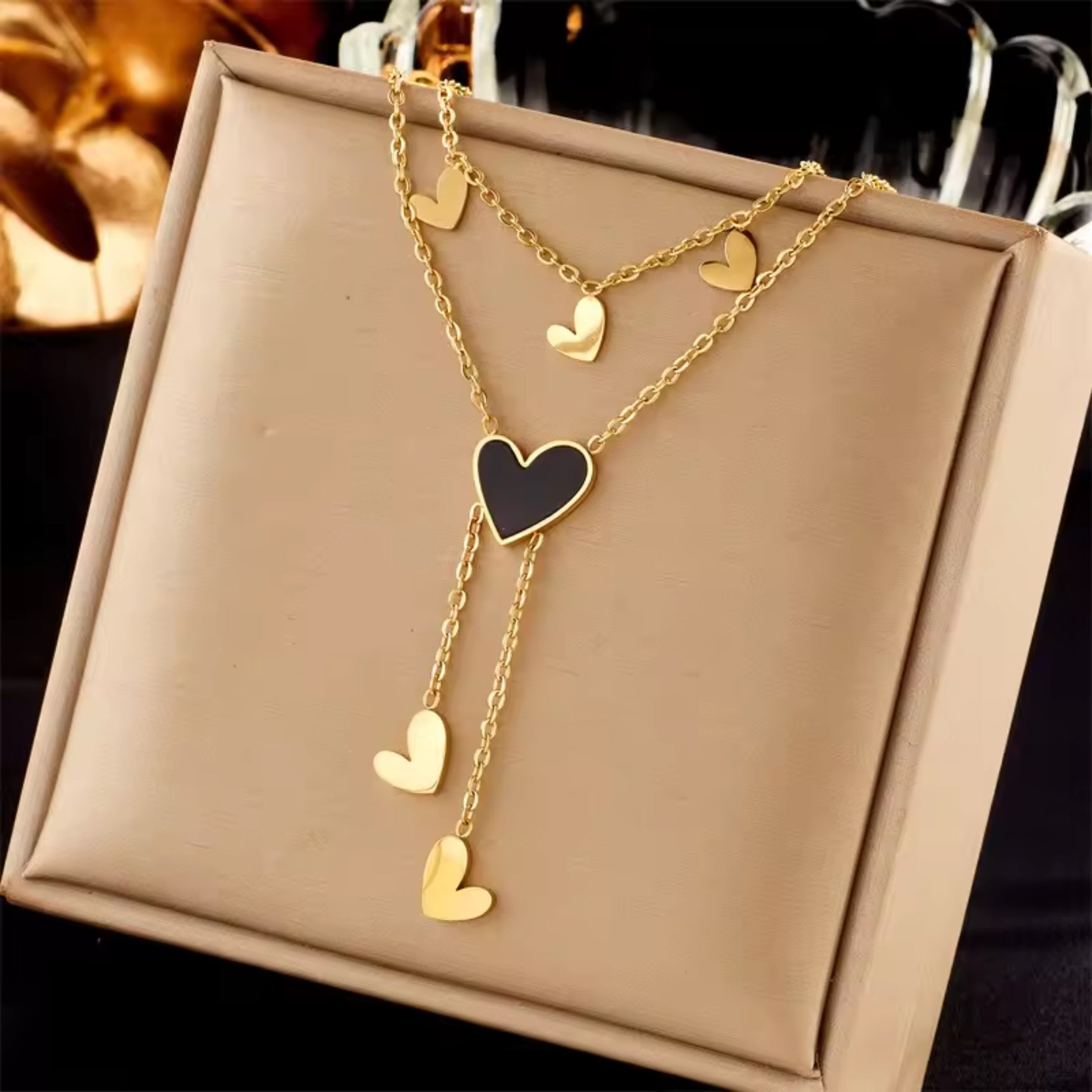 Stylish Double Layer Black Heart Chain Necklace