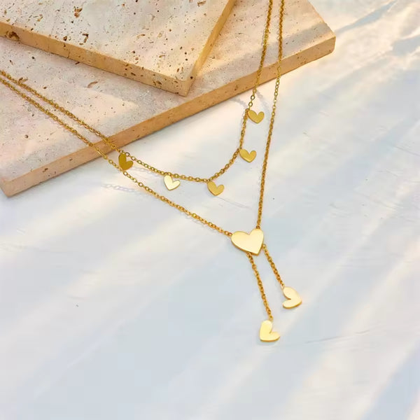 Stylish Double Layer Black Heart Chain Necklace