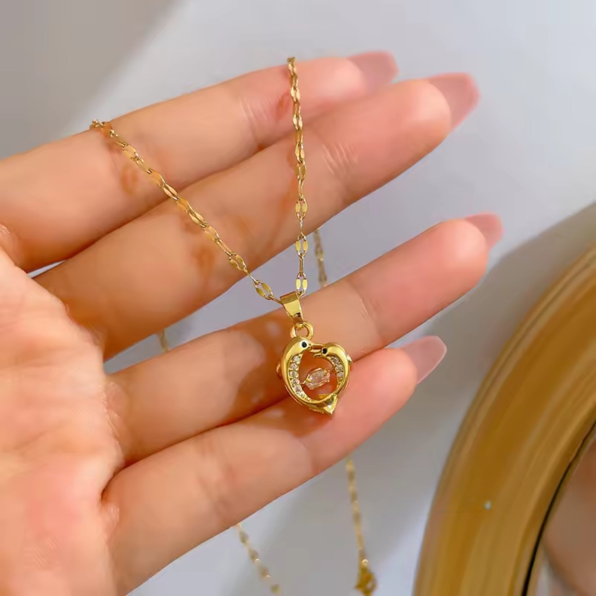 Playful Twin Dolphin Necklace