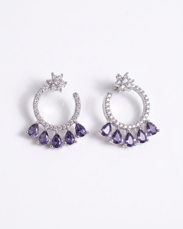 AD Flower Round Jhumka Purple