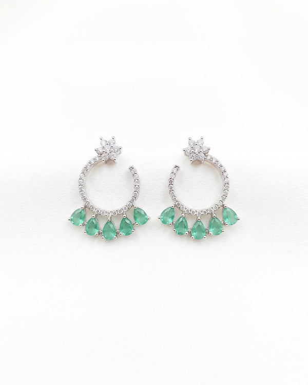 AD Flower Round Jhumka Mint Green
